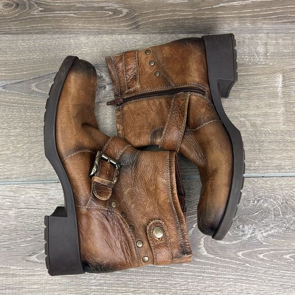 Earth Redwood Almond Brown Leather Women’s Sz 10B Buckle Zip Studded Ankle Boots - Picture 10 of 11